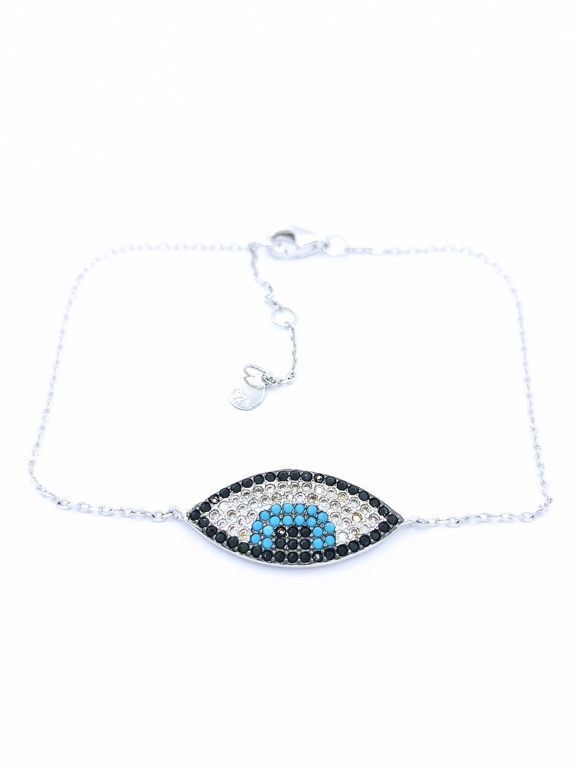 Silver 925 evil eye zirconia stone bracelet, MODEL-COLOR-STONE COLOR: 1: White gold plated- CZ Black,white &amp; turquoise zirconia