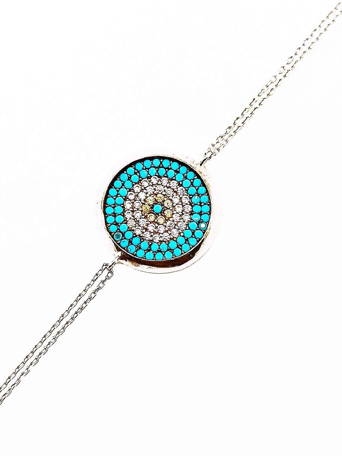 Silver 925 evil eye double chain bracelet, TYPE: TYPE 1