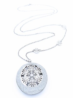 Silver 925 big fancy double round long necklace