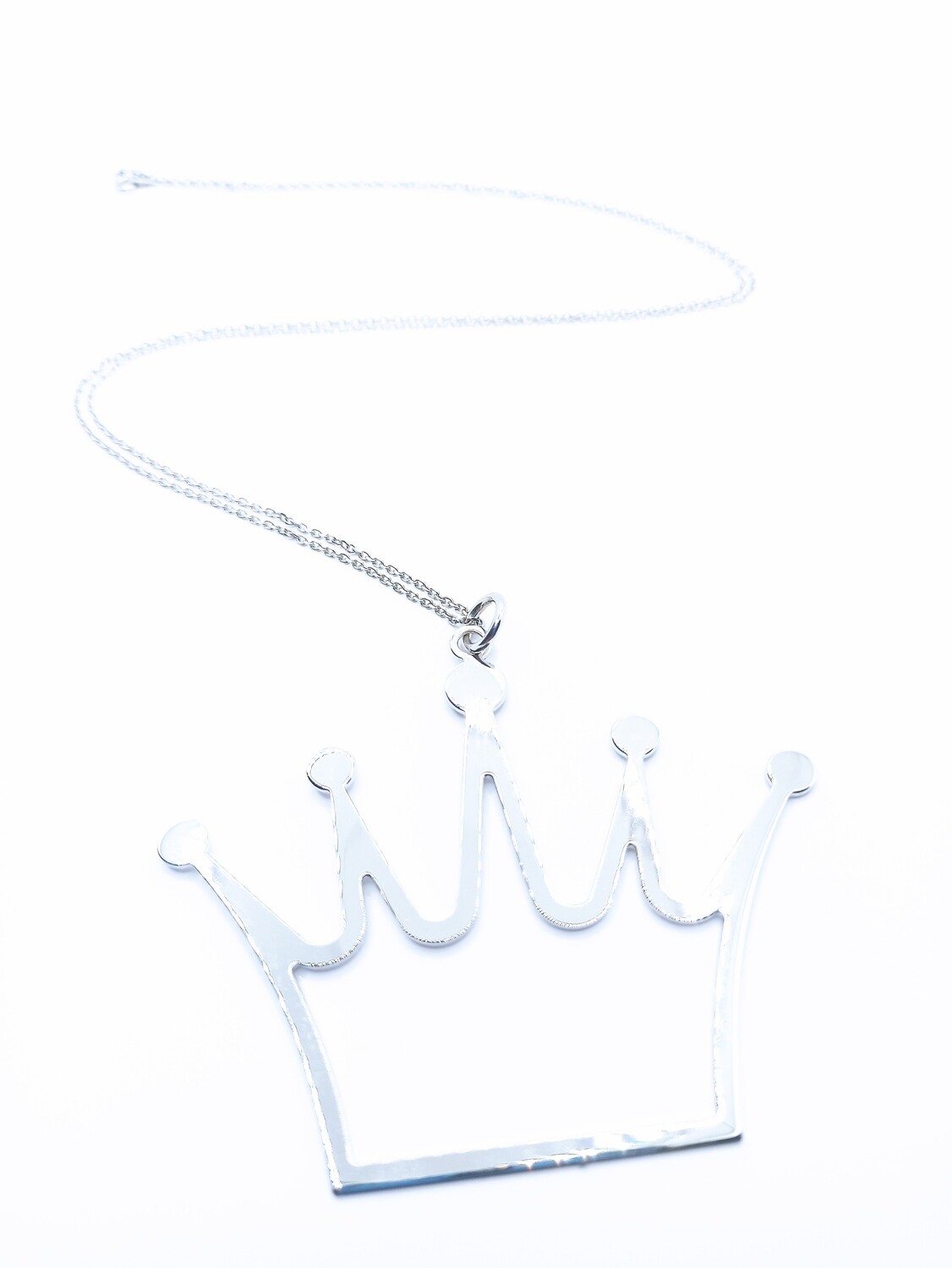 Silver 925 long chain big crown necklace