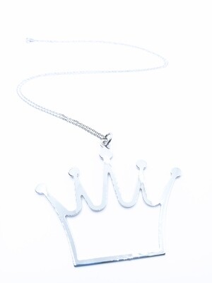 Silver 925 long chain big crown necklace