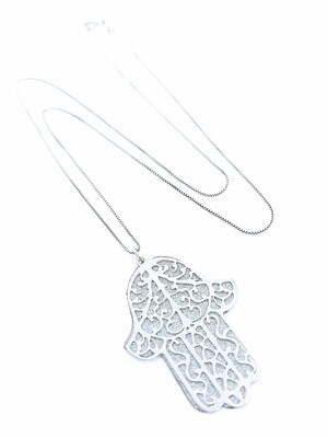 Silver 925 Hamsa (hand of fatima) double necklace