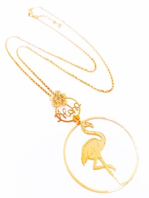 Silver 925 ALOHA FLAMINGO diamond cut rose necklace