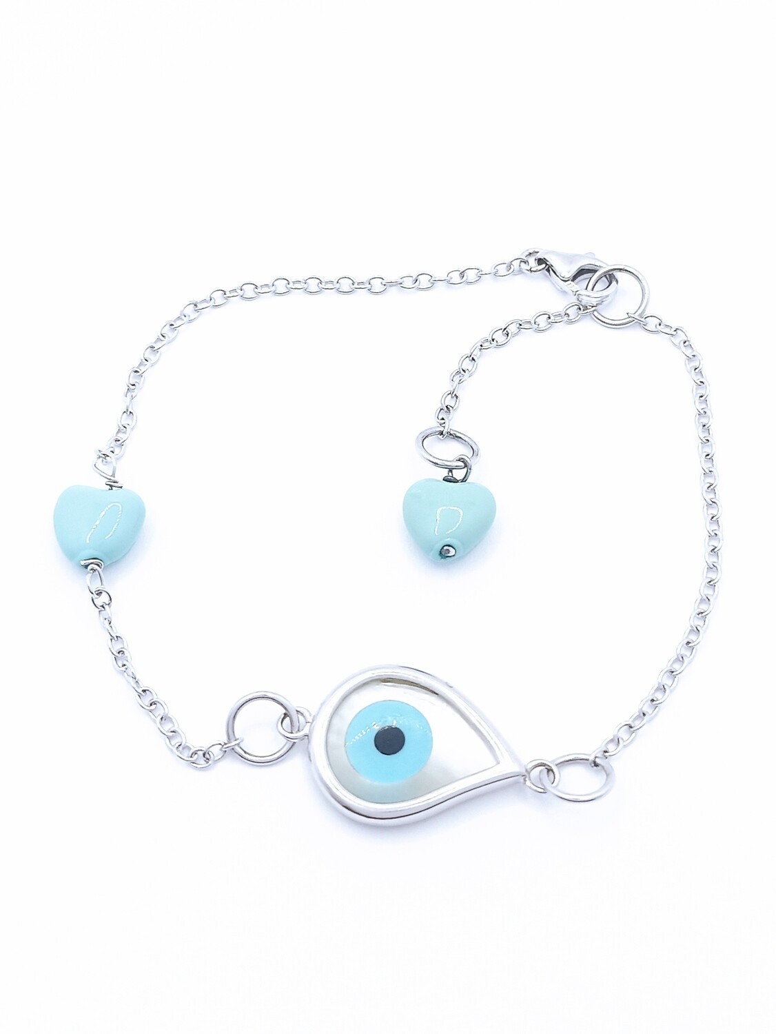 Silver 925 evil eye fildisi and turquoise hand bracelet