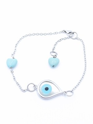 Silver 925 evil eye fildisi and turquoise hand bracelet