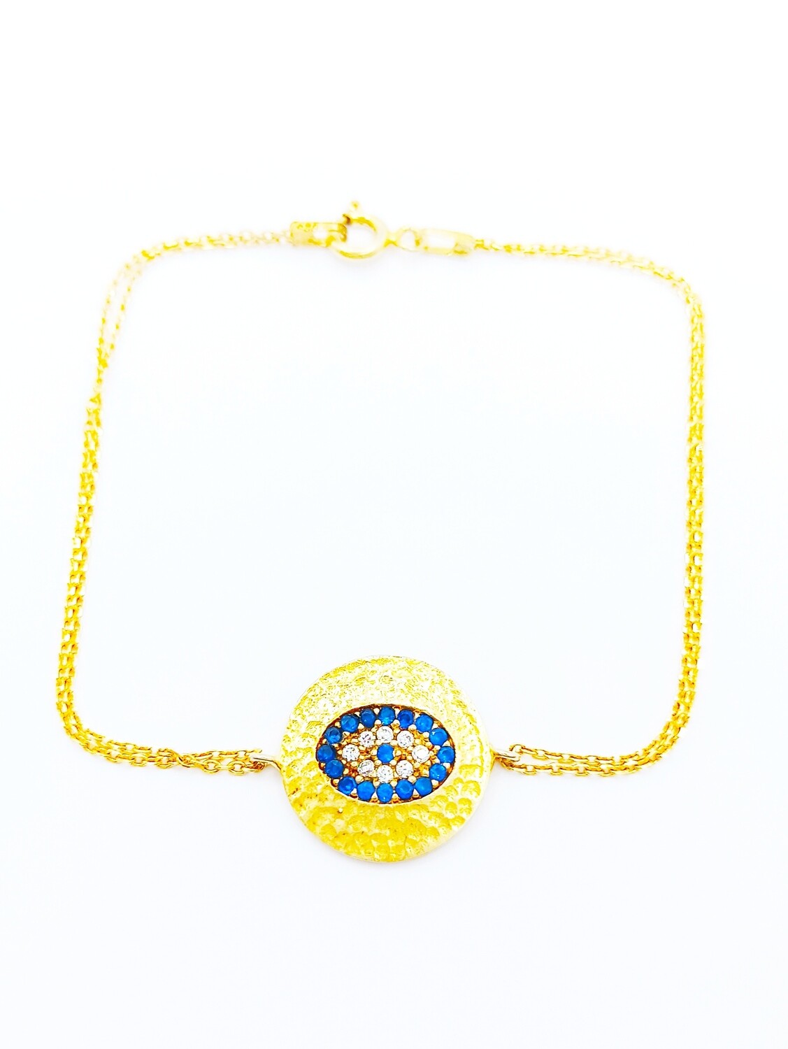 Silver 925 round evil eye 2 chain gold hand bracelet 1.5cm