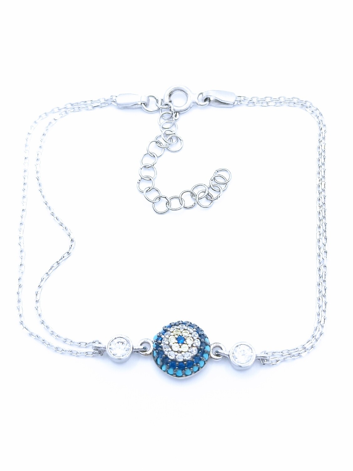 Silver 925 pompe evil eye 2 chain hand bracelet