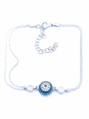 Silver 925 pompe evil eye 2 chain hand bracelet