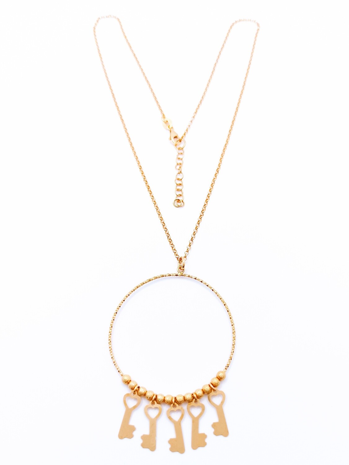 Silver 925 hanging 5 key elements big rose necklace