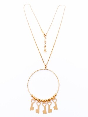 Silver 925 hanging 5 key elements big rose necklace