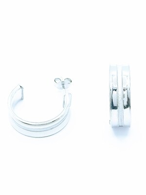 Silver 925 shiny and diamond scratch hoop earrings