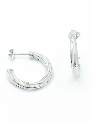 Silver 925 shiny and diamond scratch hoop earrings