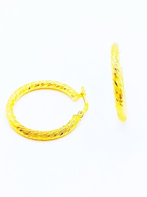 Silver 925 line surface gold hoop earrings