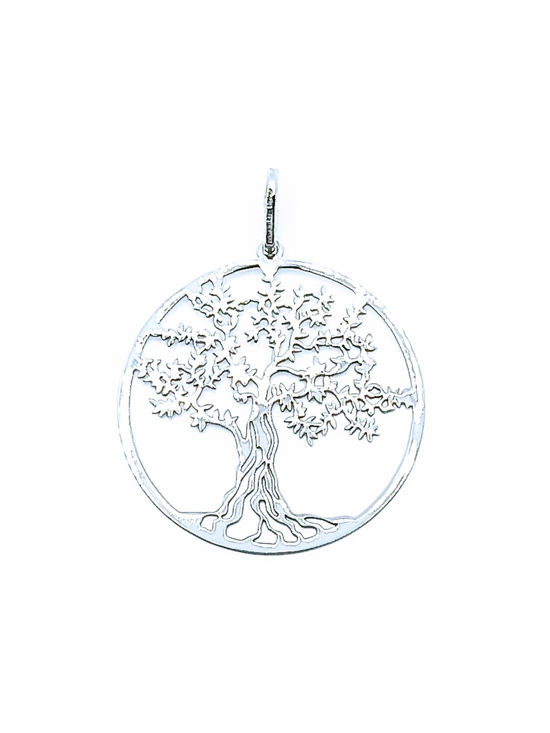 Silver 925 Tree Of Life diamond cut pendant, SIZE-COLOR: 1 PENDANT  : 2.6cm-White gold plated