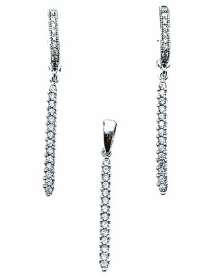 Silver 925 set line stone pendant &amp; earrings