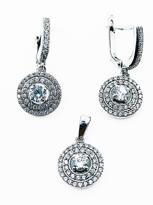 Silver 925 SET round pendant &amp; earrings