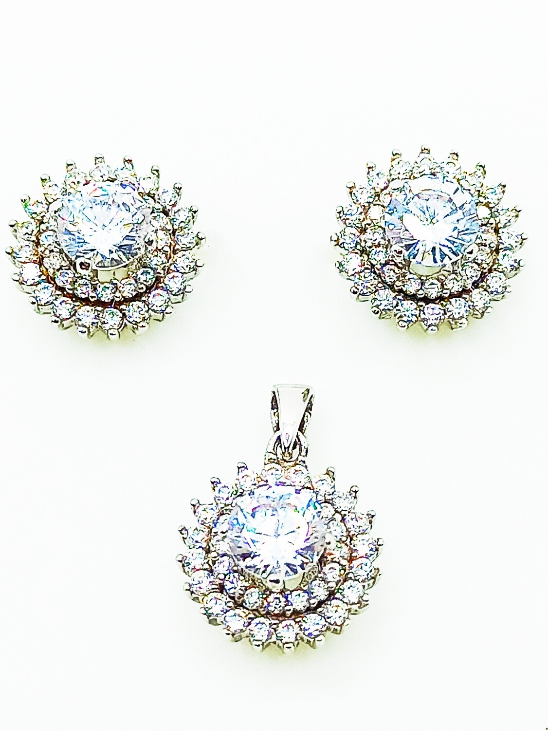Silver 925 SET round pendant &amp; earrings