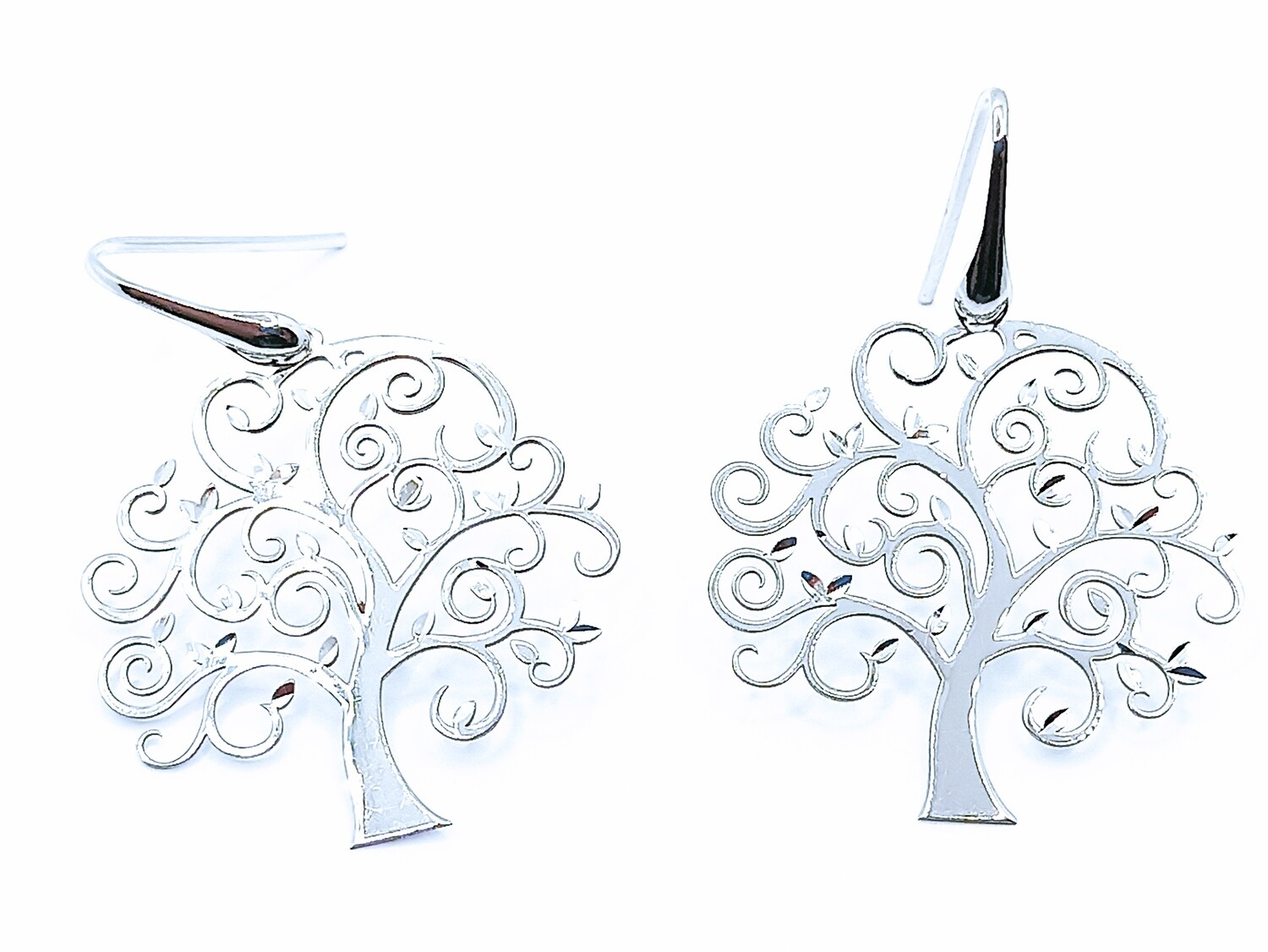 Silver 925 Tree Of Life diamond cut earrings