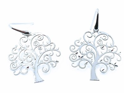 Silver 925 Tree Of Life diamond cut earrings