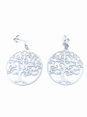 Silver 925 Tree Of Life diamond cut stud earrings