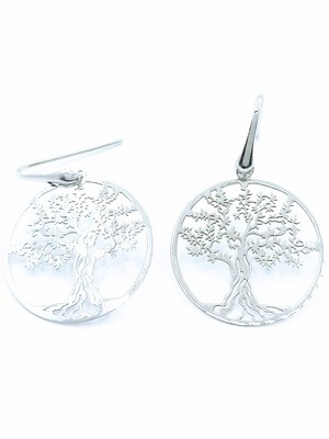 Silver 925 Tree Of Life diamond cut hanging earrings