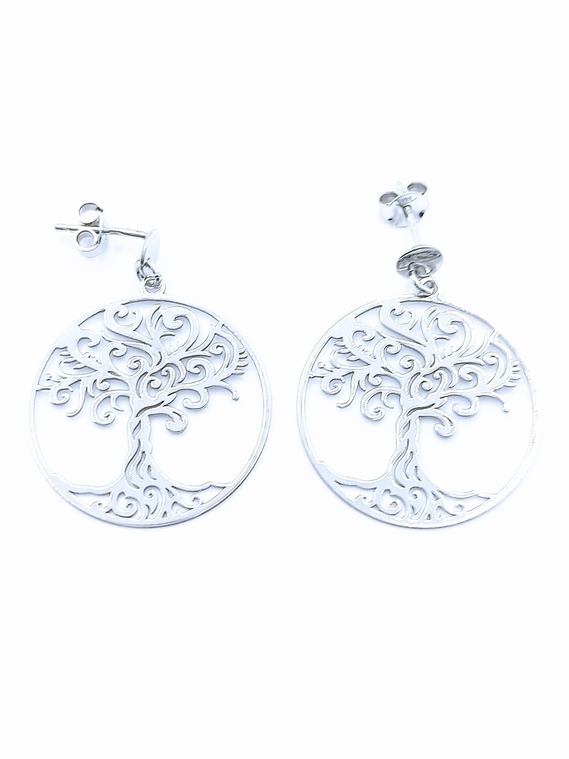Silver 925 Tree Of Life diamond cut stud earrings