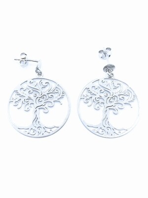 Silver 925 Tree Of Life diamond cut stud earrings