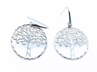 Silver 925 Tree Of Life diamond cut earrings