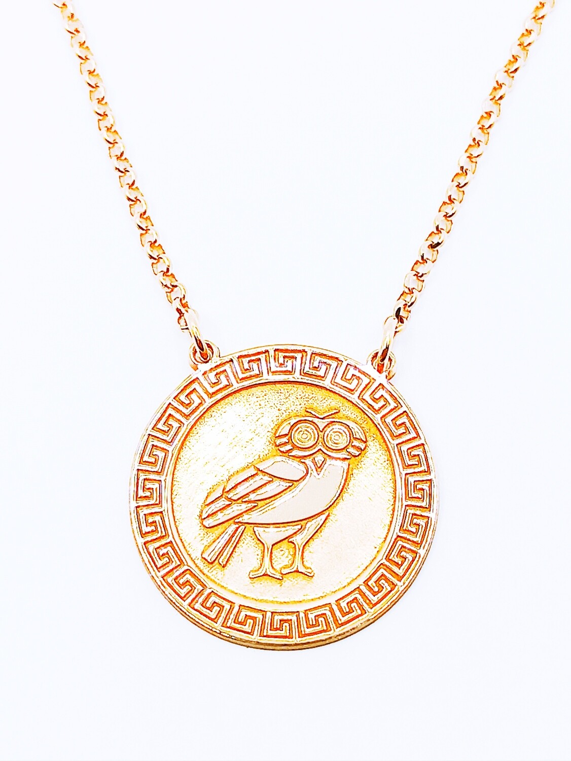 Silver 925 rose owl bird greek necklcace