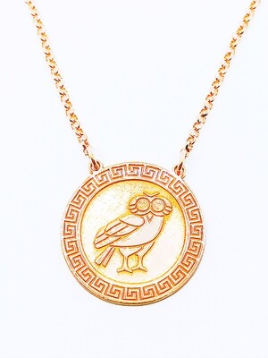 Silver 925 rose owl bird greek necklcace
