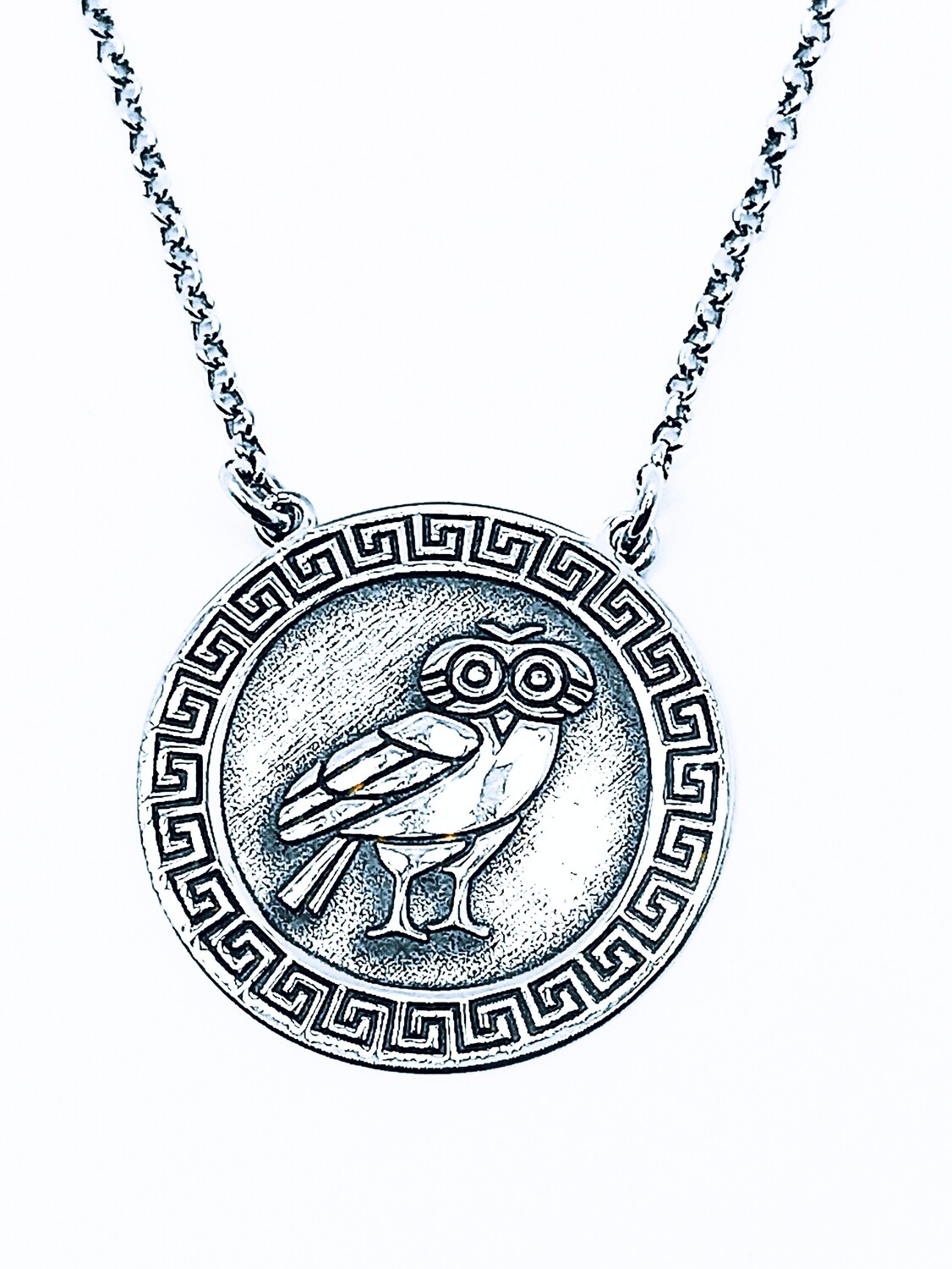 Silver 925 owl bird greek necklcace
