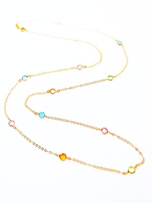 Silver 925 long 10 colorful stone rose necklace