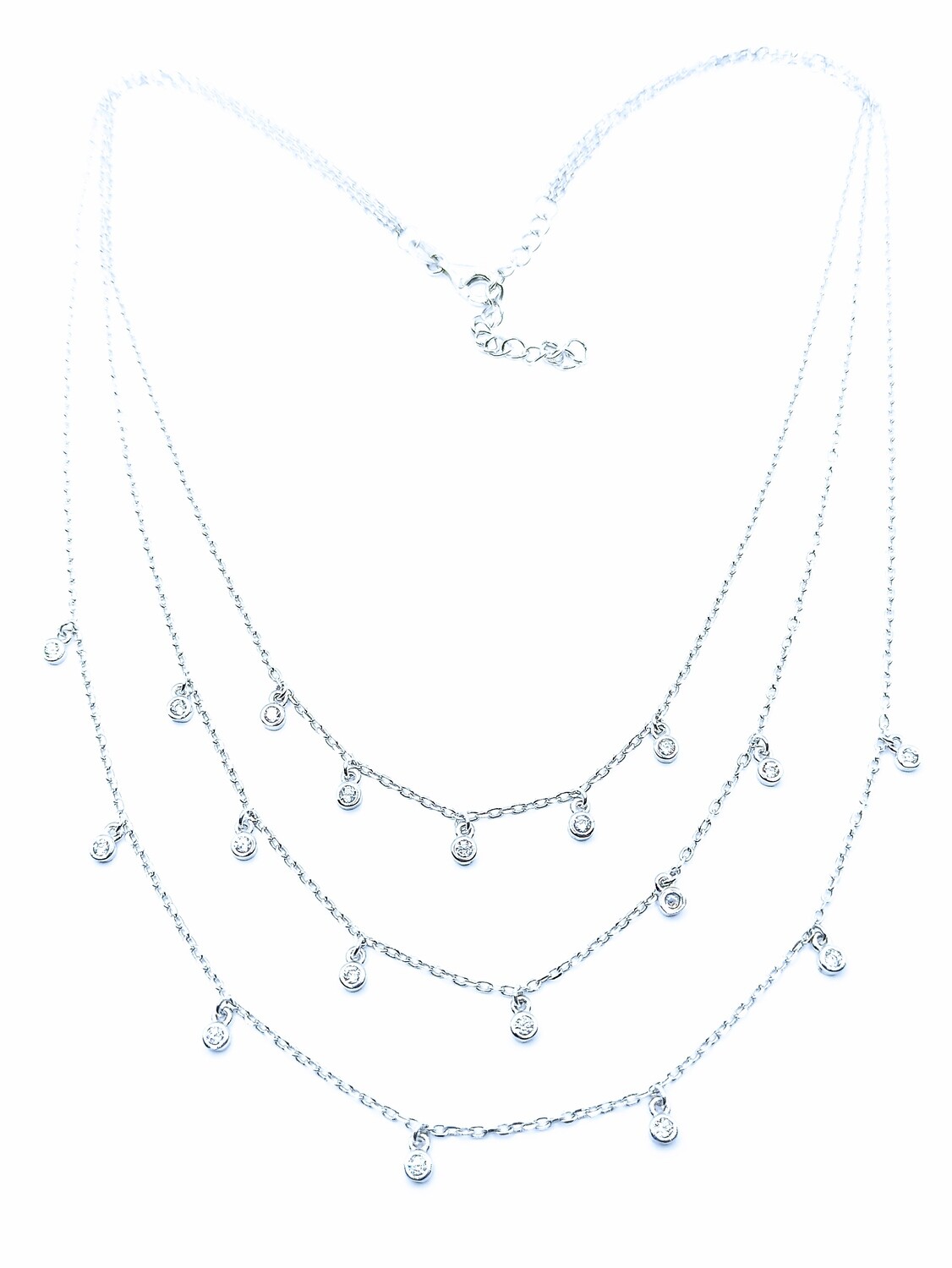 Silver 925 18 stone triple necklace