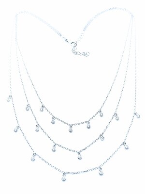 Silver 925 18 stone triple necklace