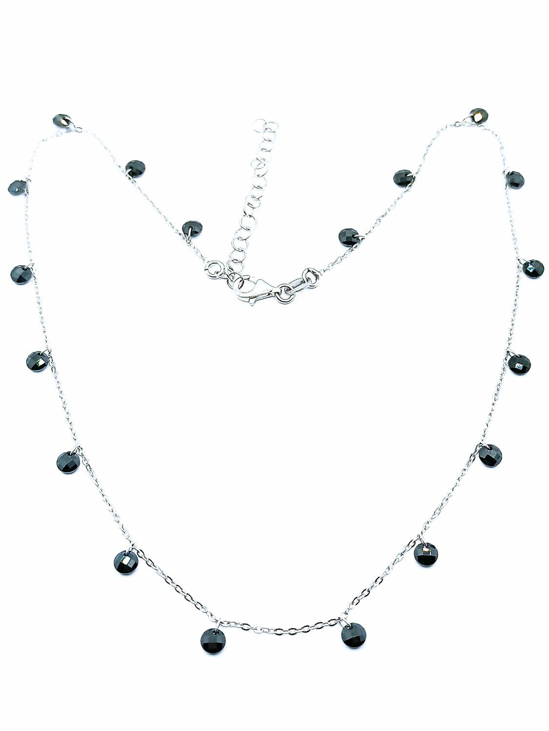 Silver 925 18 dangling black stone necklace