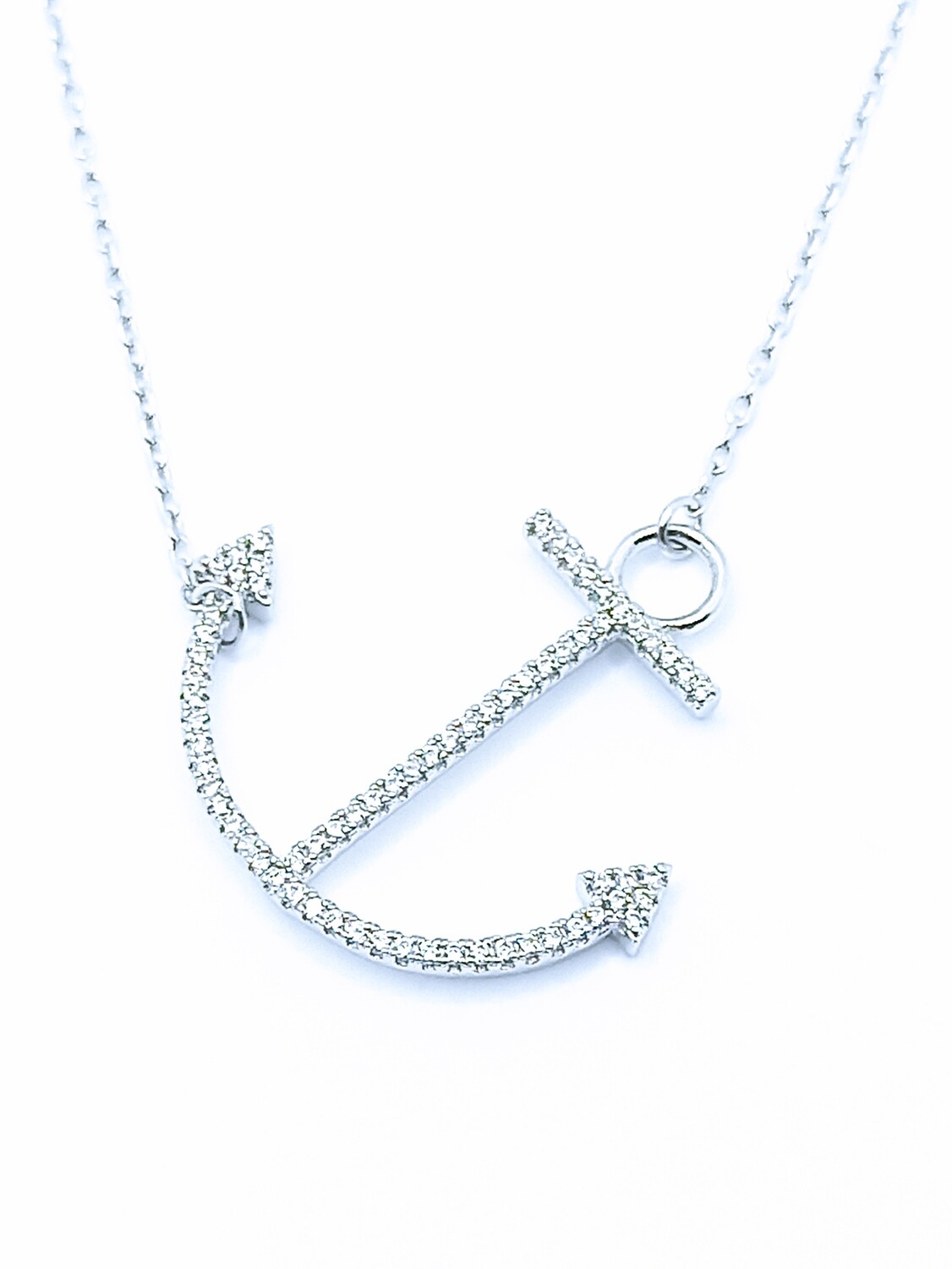 Silver 925 anker white stone necklace