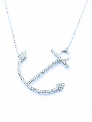 Silver 925 anker white stone necklace