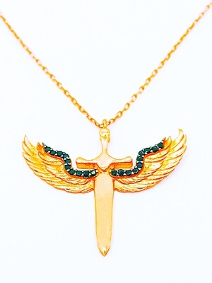 Silver 925 angel sword rose necklace