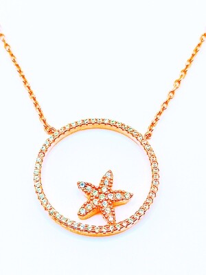 Silver 925 starfish rose gold necklace