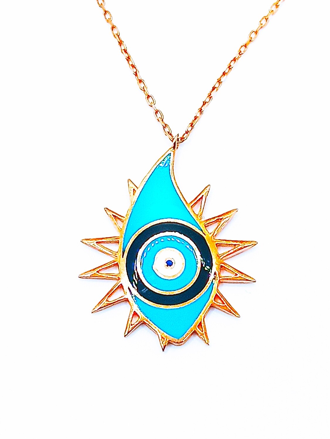 Silver 925 evil eye sun design rose necklace
