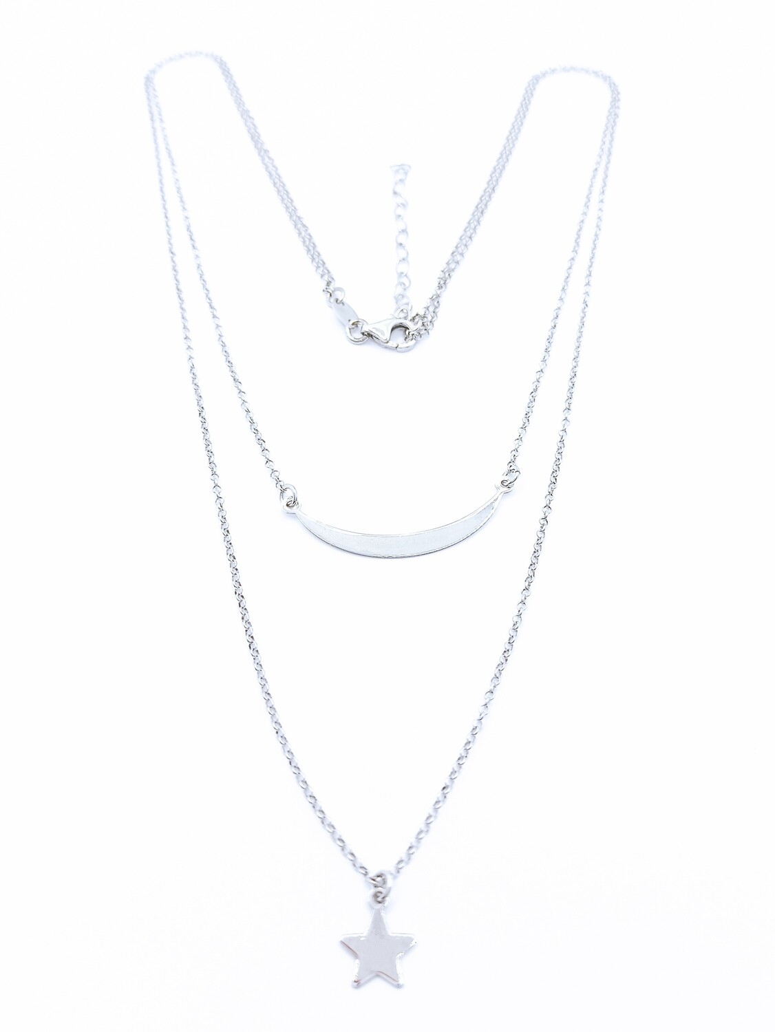 Silver 925 star moon design double necklace