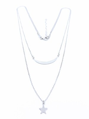 Silver 925 star moon design double necklace