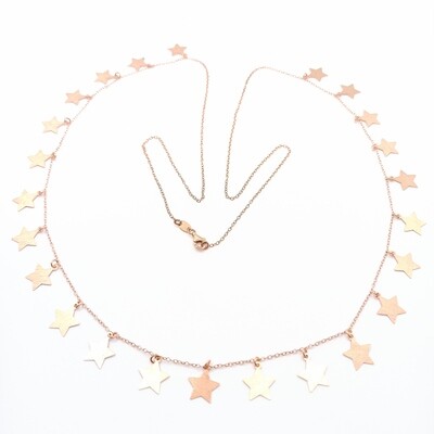 Silver 925 extra long 24 star rose necklace