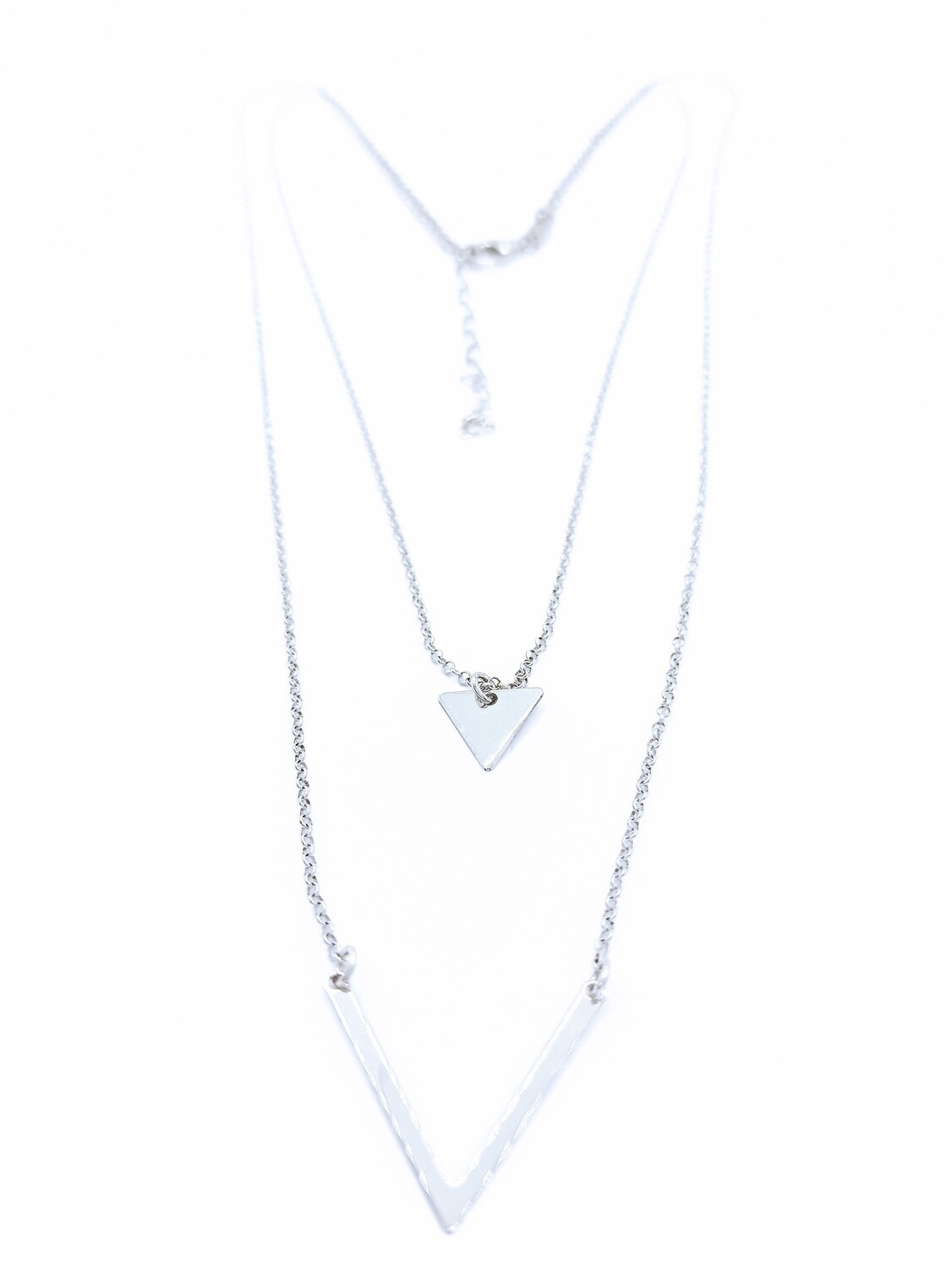 Silver 925 V and triangle double necklace