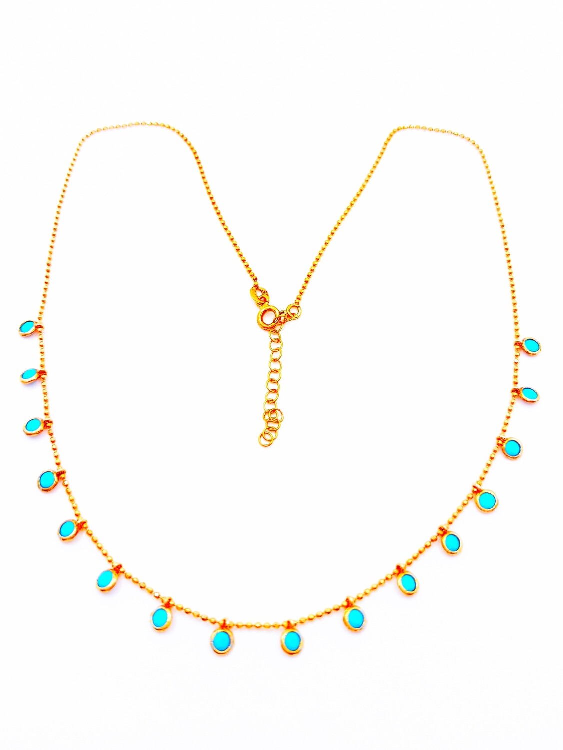 Silver 925 16 round turquoise stone rose necklace