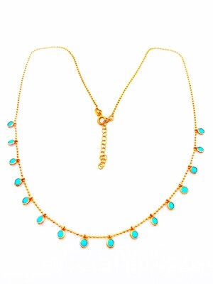 Silver 925 16 round turquoise stone rose necklace