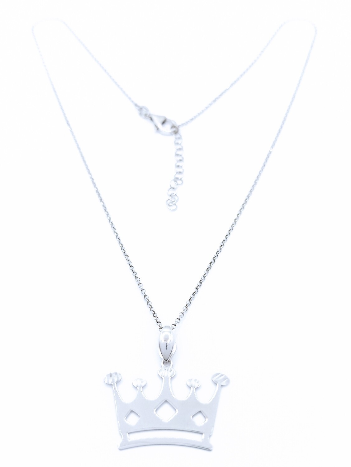 Silver 925 diamond cut crown necklace