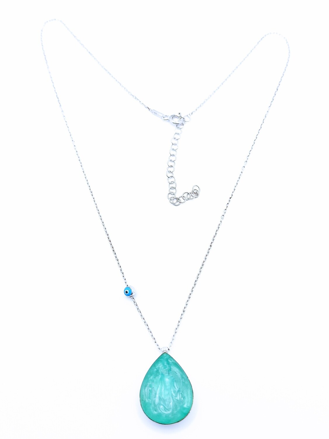 Silver 925 tear with evil eye necklace green or blue