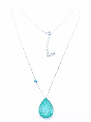 Silver 925 tear with evil eye necklace green or blue