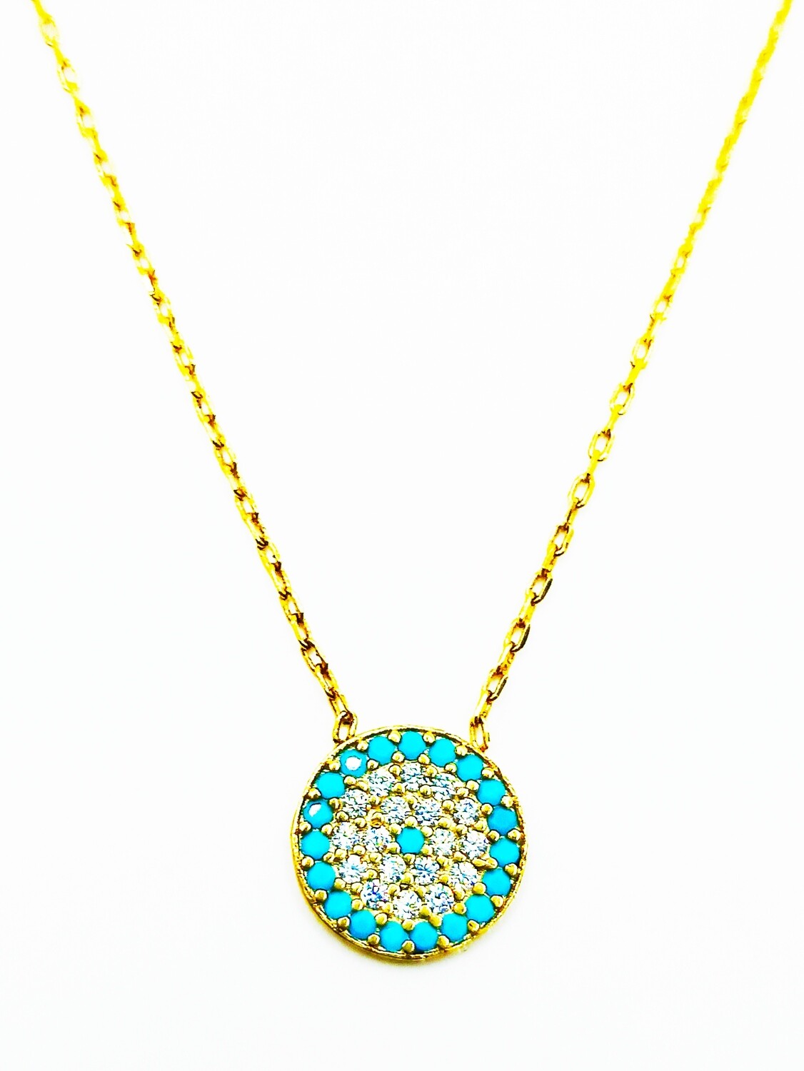 Silver 925 evil eye colorful stone necklace, MODEL-COLOR-SIZE-CHAIN LENGTH: 1-Gold-PENDANT Diameter: 1cm-Chain Length: 40+6cm Adjustable